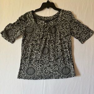 Chic Black and Gray Patterned Women's Blouse